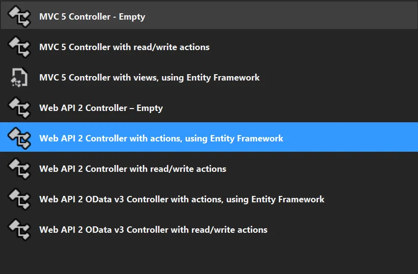 Scaffolding dialog in Visual Studio