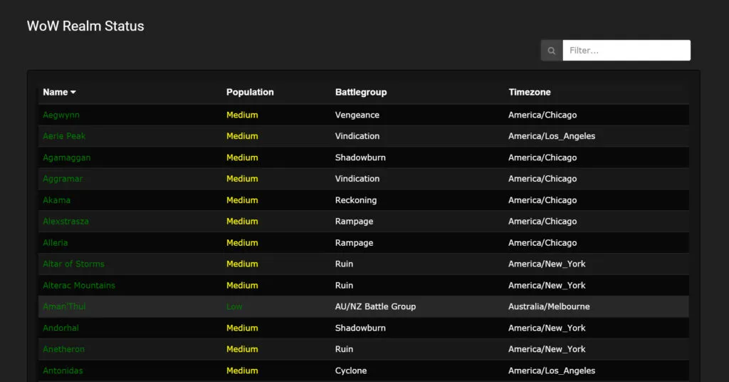 WoW Realm Status application screenshot